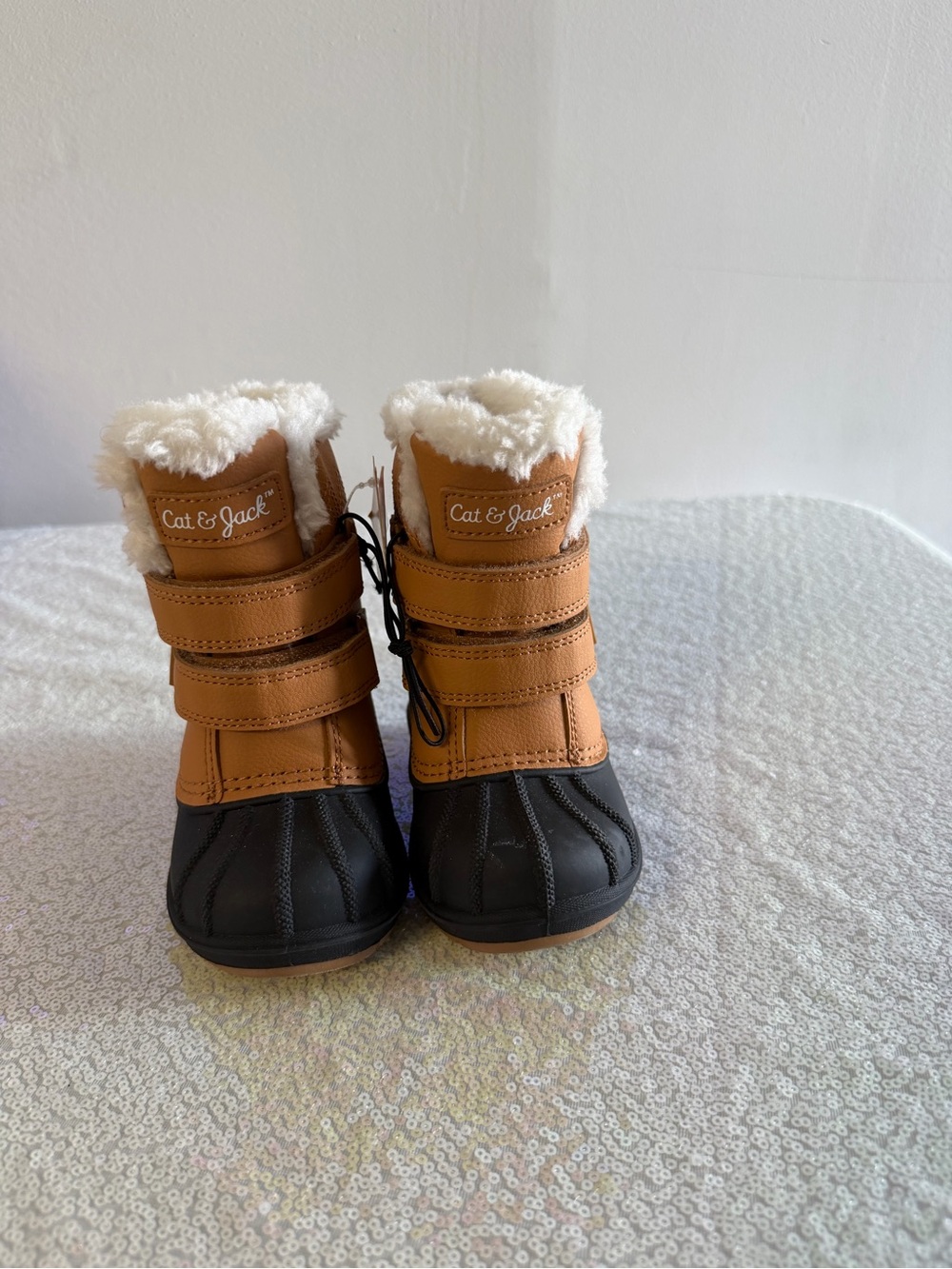 Cat & Jack Tan and Black Kids Snow Boots with Faux Fur Cuff